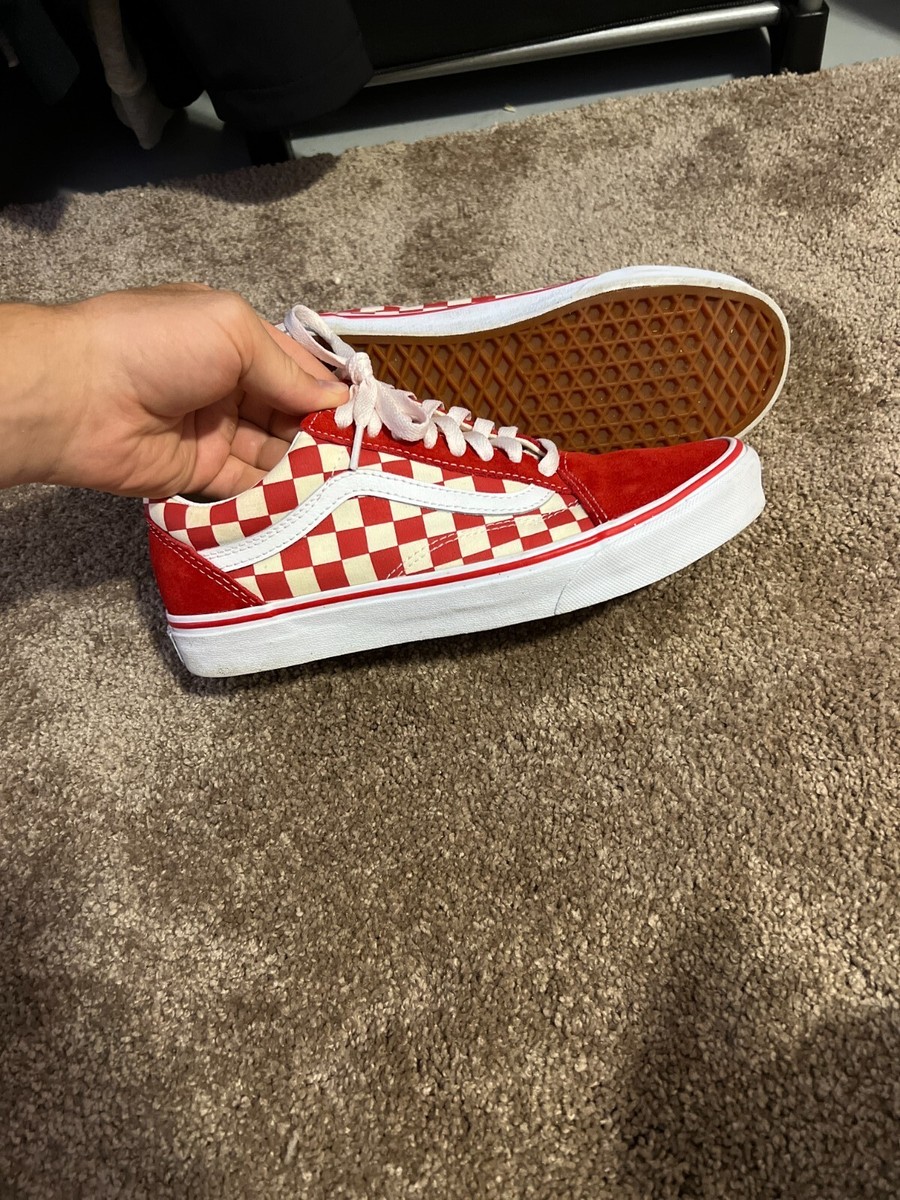 Red Vans Shoes Sketchy Checker Old Skool Pro Vans Old Skool Pro Red Checkered Size Like-new