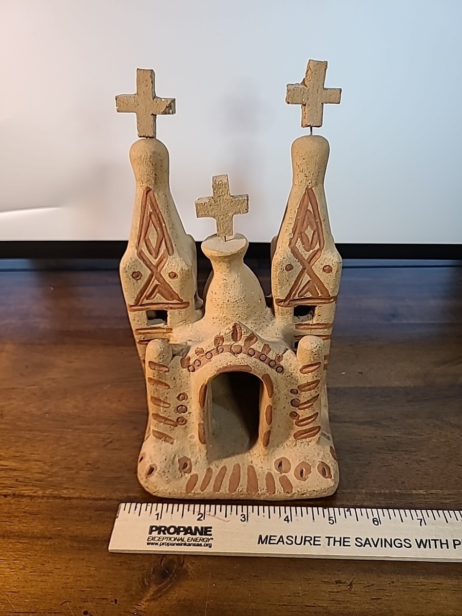 Vintage Mexican Folk Art Terra Cotta Pottery Clay Mission Church