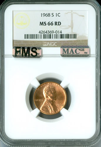 1968 S LINCOLN CENT NGC MS66 RED MAC FMS PQ 2ND FINEST GRADE RARE .