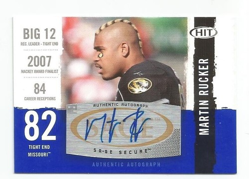 2008 Sage Hit Autograph Martin Rucker Missouri Tigers Cleveland Browns ...