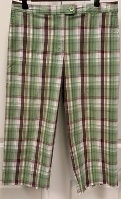 Izod XFG Green Plaid Capri Pocket Golf Pants Preppy Athletic Sz 12
