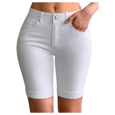 Shorts Ladies Womens Girls Stretch Hot Pants Denim Look Knee Length 3/4 NEW