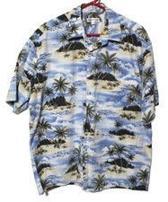 Pierre Cardin Hawaiian Shirt Short Sleeve Blue XL Palm Tree Island