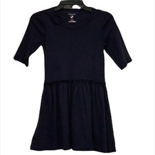 Crewcuts Cotton Dress Size 8-9 Navy Fit  Flare 3/4 Sleeves 100 Cotton