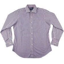 Polo Ralph Lauren Dress Shirt Men's L 16.5 Blue Pink Regent Classic Fit Striped