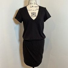 James Perse V-Neck Blouson Mini Dress Women Size 4 Black Excellent WJEH6471CU
