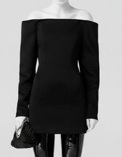 Stella McCartney Women's Black Off-Shoulder Long-Sleeve Mini Dress Size 42