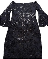LAUREN RALPH LAUREN Women's BLACK Sequined OFF THE SHOULDER Dress Size 8