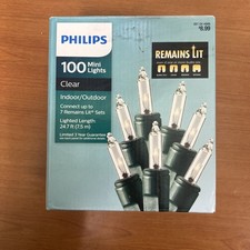 Philips 100 Clear Mini String Lights with Green Wire Christmas Remains Lit NEW