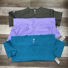 3 NWT Dagacci Scrub Top Unisex Sz Large Olive Green, Teal, Purple Nursing Vet