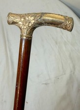 Antique 19th century Victorian chased yellow gold filled wood walking stick cane