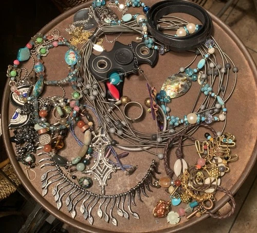 Lot Unique Vintage Antique Costume Jewelry Glass  Stones Chicos Signed Etc