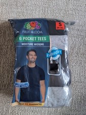 Fruit of the Loom 6 Pocket Tees Men s S 34-36 Moisture Wicking Eversoft New