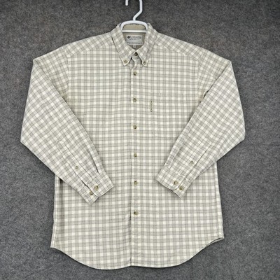 Columbia Shirt Mens Medium Beige Gray Plaid Button Down Long Sleeve Cotton