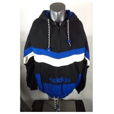 Vintage 90s Adidas Pullover Puffer Jacket Medium Trefoil Color Block Hooded