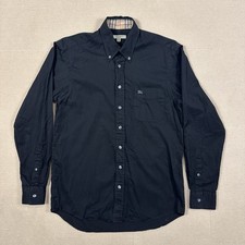 Burberry London Button Down Shirt Mens S Black Nova Check Trim Long Sleeve