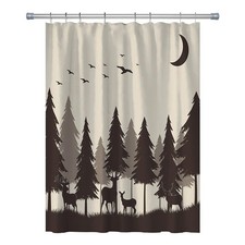 RV Shower Curtains Forest Mountain Happy Camper, Cloth Fabric RV Bathroom Dec...