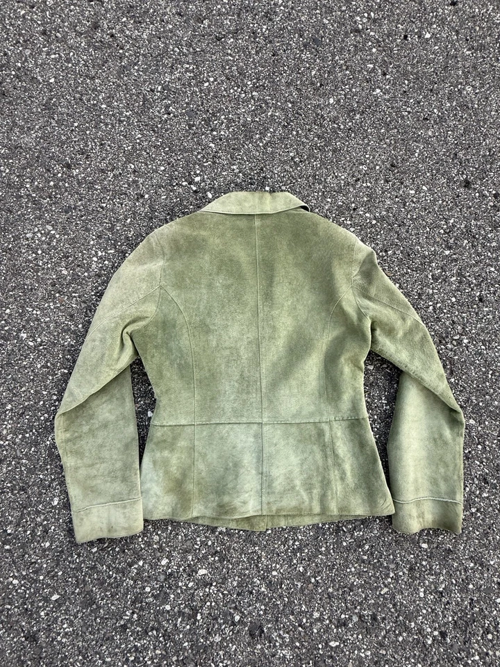 Brandon Thomas 100% Leather Jacket Women’s Small Green Suede Blazer Style Coat - Image 4 of 4