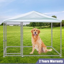 10x10ft / 6.56x6.56ft Outdoor Dog Fence Metal Dog Kennel Cage Playpen W/ Cover