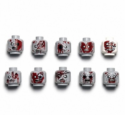 Lego Zombie Minifigure Head Parts -Printed On Real Lego minifig Apocalypse Lot1A