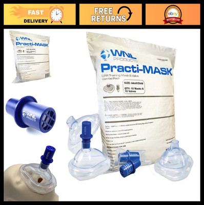 CPR Training Mask & Valve Combo Pack - 10 Adult/Child Practice Masks & Valves