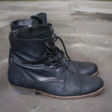 ALL SAINTS Leather Boots Mens UK9 Black Military Biker Celebrity Grail US10 EU43