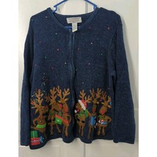 Tiara International Christmas Collection Cardigan Sweater Womens Reindeer 14/16
