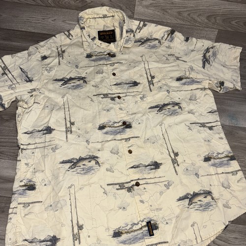 Woolrich Shirt Mens XL Button Down Short Sleeve Fly Fishing AOP All Over Print - Picture 2 of 11