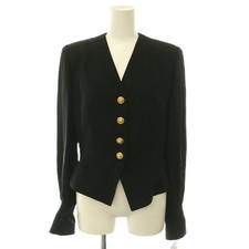 Christian Dior Vintage Black Silk Blazer 9 Gold Button No Collar Women