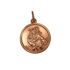 9ct Rose Gold St Christopher Pendant - Air Land Sea Back - Polished Finish