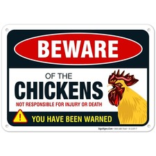 Beware Of Chicken Sign, Chicken Coop Decor Gifts For Chicken Lovers, 10x7 Rus.