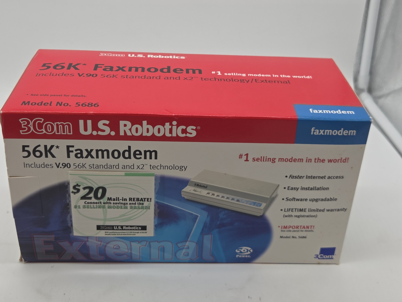 US Robotics Model 5686 3Com 56K Faxmodem External Modem V.90 x2 ...