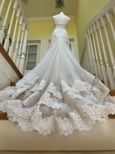 Lazaro White Lace Wedding Dress Tulle Net Gown long Train Column New Tara Keely