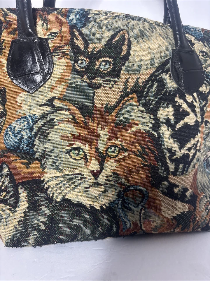Bolsa de ombro H. Ravi dallas original gato tapeçaria vintage excelente estado - Imagem 2 de 4