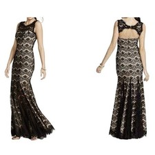Betsy  Adam Black Nude Lace Beaded Gown 8
