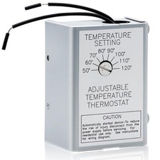 Attic Fan Temperature Controller - 120V Adjustable Thermostat Switch Silver