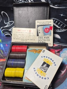 1942 Travel Poker Set, Congress Cards, "Noiseless" Chips And Original Case