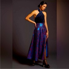 ANTHROPOLOGIE MAEVE PLEATED SHIMMER MAXI SKIRT BLUE RED Size P0