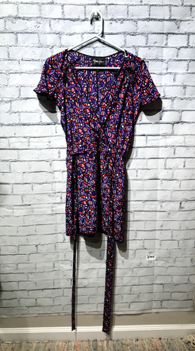 Yumi Kim Women XS (Bust 40%) Purple 100% Silk Satin Geometric Short Sleeve Dress
