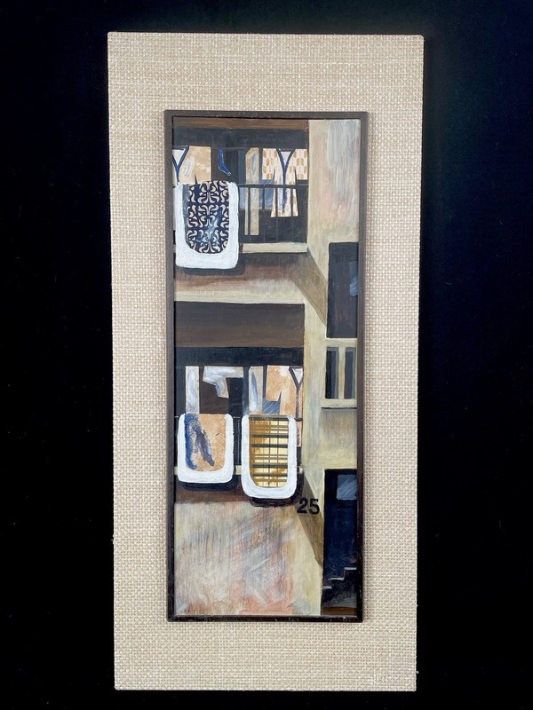 ••Original Mid Century Art Painting- KANDA'S Gallery B.0.Q. Tokyo Japan