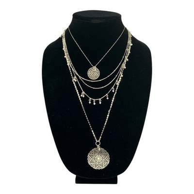   Express Gold Tone Layered Filigree Medallion Necklace Boho Statement New