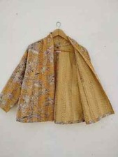 2 Nos Indian HandMade Kantha Quilt Short Jacket Women Wear Boho Yellow Color