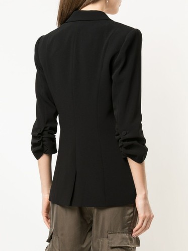 Cinq A Sept Khloe Ruched Sleeve single Breasted Blazer BlackSZ 4 #SJ1677 - Picture 3 of 9
