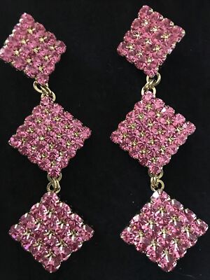 NWT Alessandra Rich Hot Pink Crystal Square earrings