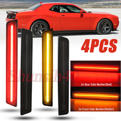 4x Smoked LED Side Marker Light Front & Rear Bumper for Dodge Challenger 2015-23