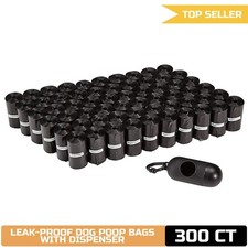 Amazon Basics Dog Poop Bags, Leak-Proof with Dispenser, Unscented, 300 Count, 20