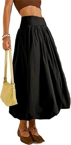 Damen Bubble Maxi Röcke A Linie Lang Rock Plissee Ballon Midirock - Bild 16 von 16