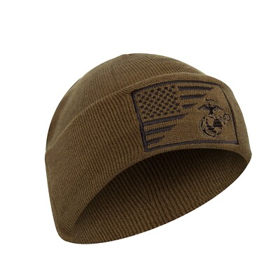 USMC US Marines Ega Eagle Globe and Anchor US Flag Knit Watch Cap Mütze Coyote