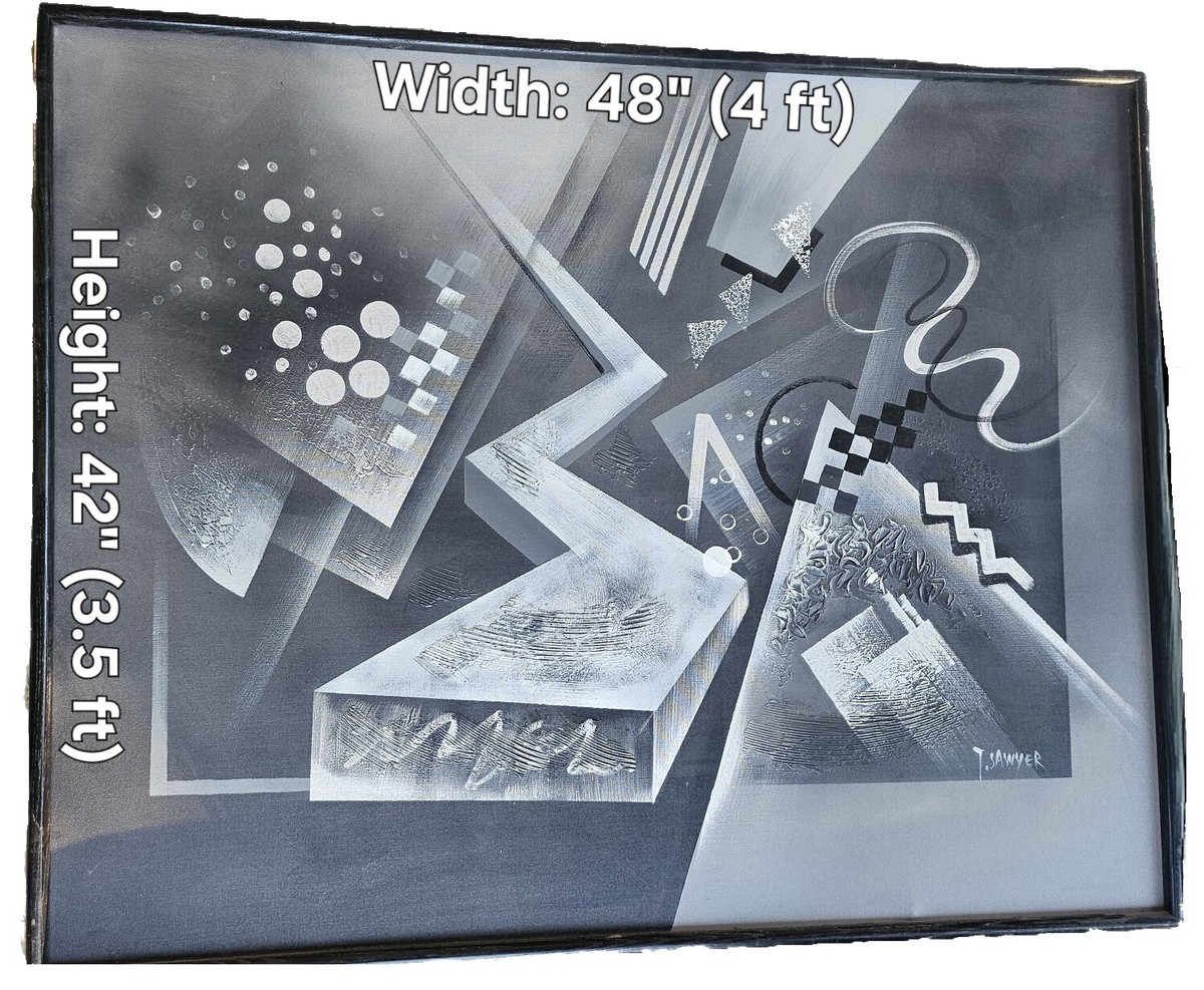 Vintage Abstract Geometric Original Oil Painting Art Signed T