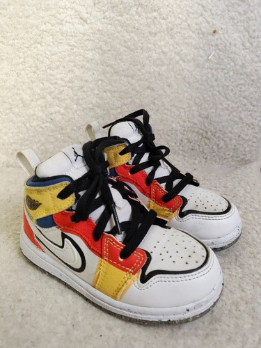 Air Jordan 1 Mid SE GS Jungen Sneaker 8C Multicolor Leder Schnürschuhe Mid Top Schuhe